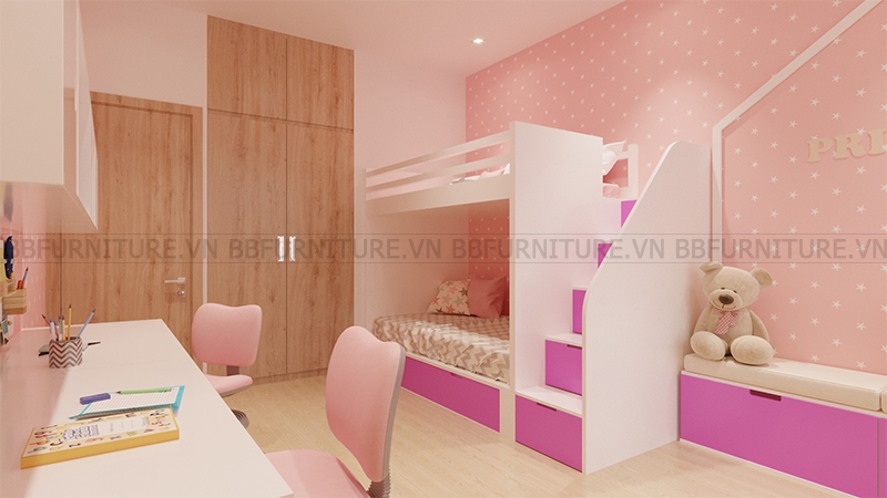 Thiết kế 3D nội thất phòng ngủ cho bé nhà anh Vinh Quận Thủ Đức